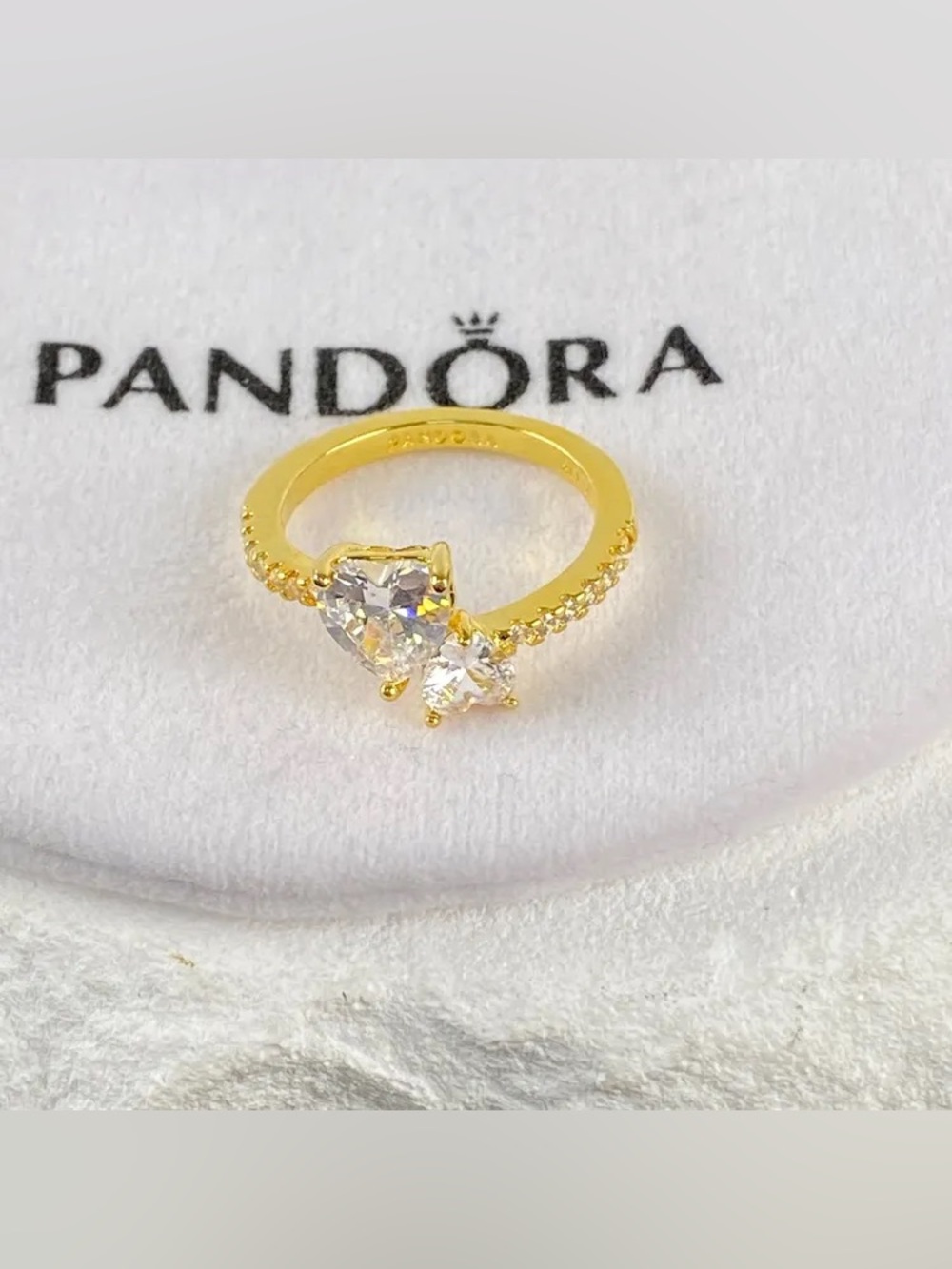Pandora Gold Ring with Clear Heart and Round Stones